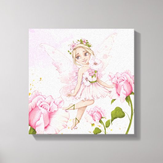 Sprookjesillustraties babyslaapkamer meisje canvas afdruk (Voorkant)