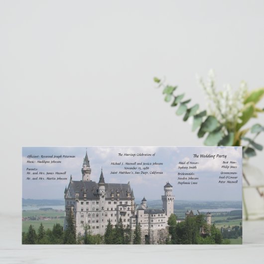 Sprookjeskasteel bruiloft programma programmakaart (Staand voorkant)