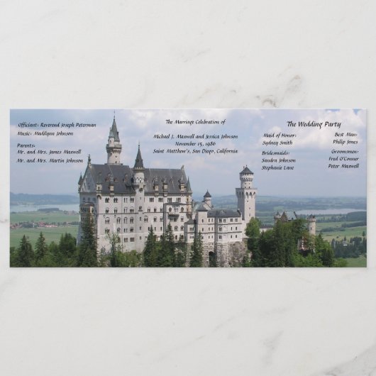 Sprookjeskasteel bruiloft programma programmakaart (Voorkant)