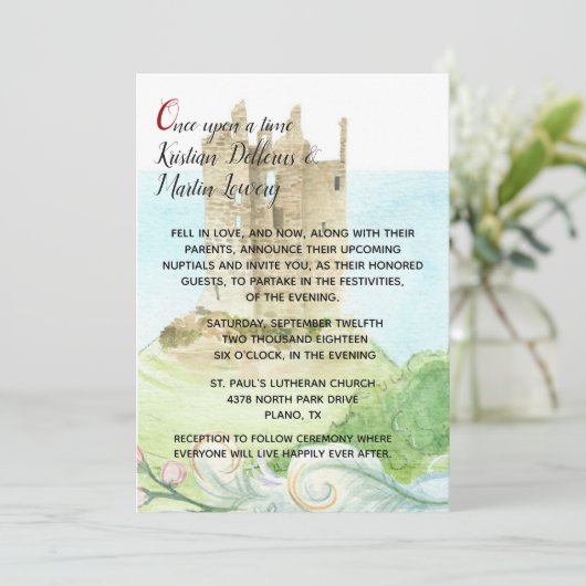Sprookjeskasteel bruiloft uitnodiging (Staand voorkant)