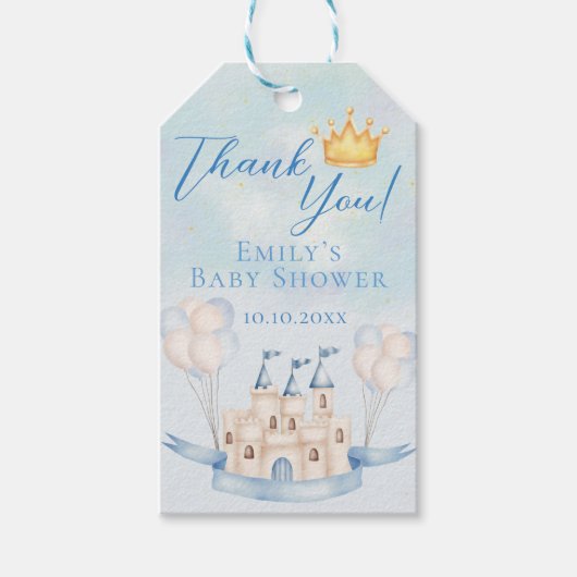 Sprookjeskasteel Crown Baby shower Boy Dank u Cadeaulabel (Voorkant)