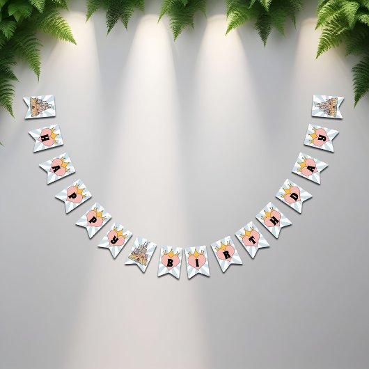Sprookjeskasteel en hart Verjaardag bunting banner