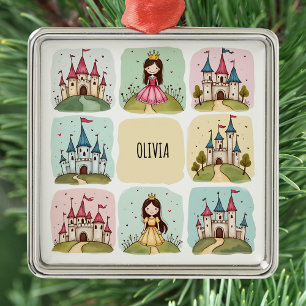 Sprookjeskasteel en prinsessen Doodles Metalen Ornament