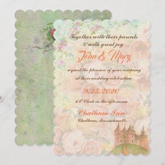 Sprookjeskasteel Floral Wedding Kaart (Voorkant / Achterkant)