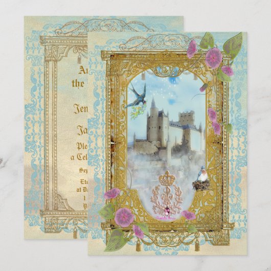 Sprookjeskasteel in de nevel uitnodigingen (Voorkant / Achterkant)