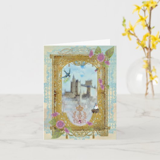 Sprookjeskasteel in de nevels Wenskaart Kaart (Gele Bloem)