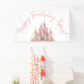 Sprookjeskasteel meisje roze gepersonaliseerde par spandoek (Insitu)