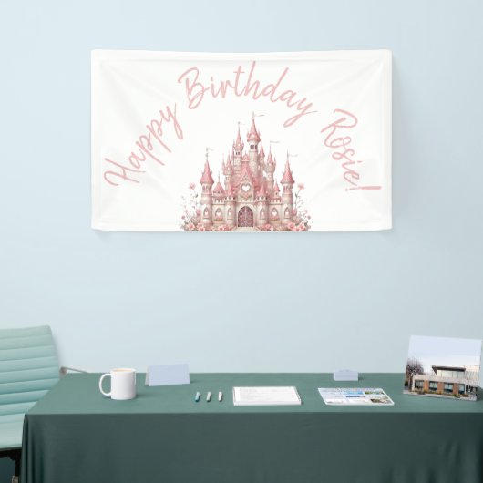 Sprookjeskasteel meisje roze gepersonaliseerde par spandoek (Beurs)