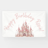 Sprookjeskasteel meisje roze gepersonaliseerde par spandoek (Horizontaal)