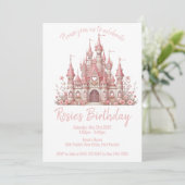 Sprookjeskasteel meisje roze verjaardagsfeestje kaart (Staand voorkant)