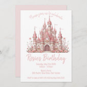 Sprookjeskasteel meisje roze verjaardagsfeestje kaart (Voorkant / Achterkant)