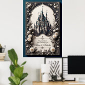 Sprookjeskasteel met bloemen poster (Thuiskantoor)