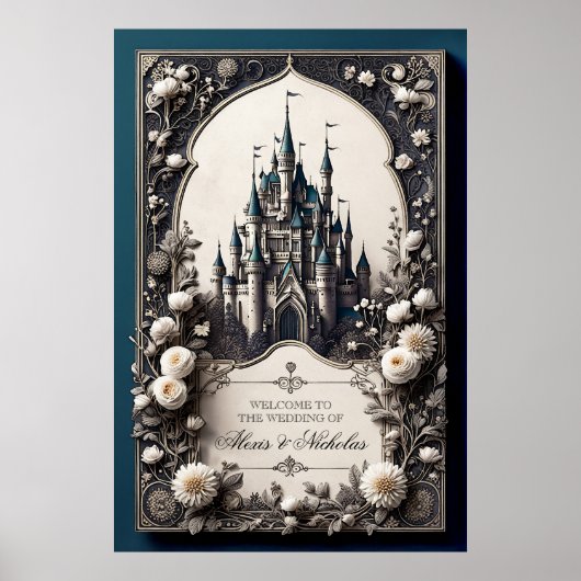Sprookjeskasteel met bloemen poster (Voorkant)