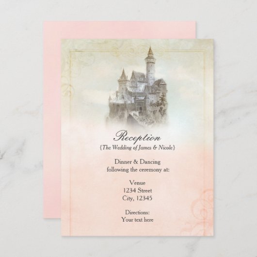 Sprookjeskasteel met roze feeërieke verhalen voor  informatiekaartje (Voorkant / Achterkant)