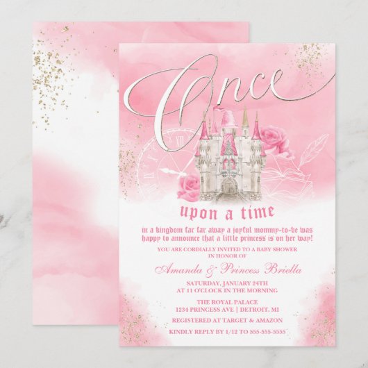 Sprookjeskasteel Princess Baby Shower Kaart (Voorkant / Achterkant)