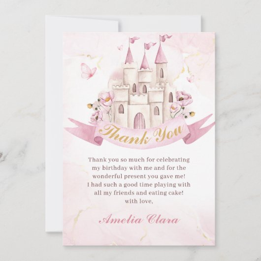 Sprookjeskasteel Prinses Verjaardag Dank Je Kaart (Voorkant)