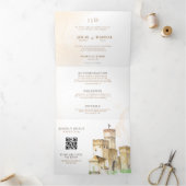 Sprookjeskasteel QR code verhaal boek bruiloft Drieluik Uitnodiging (Binnen)