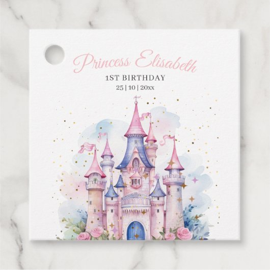 Sprookjeskasteel Roze Meisje Prinses Verjaardagsfe Bedankjes Labels (Voorkant)