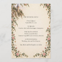 Sprookjeskasteel Roze Trouwmenu Kaart