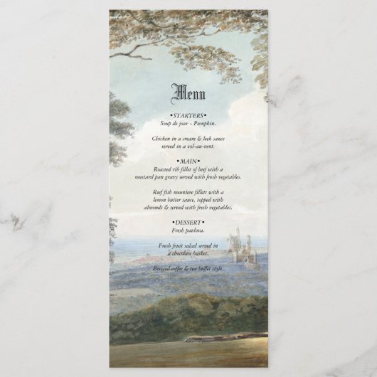  Sprookjeskasteel rustieke bos bruiloft Menu (Voorkant)