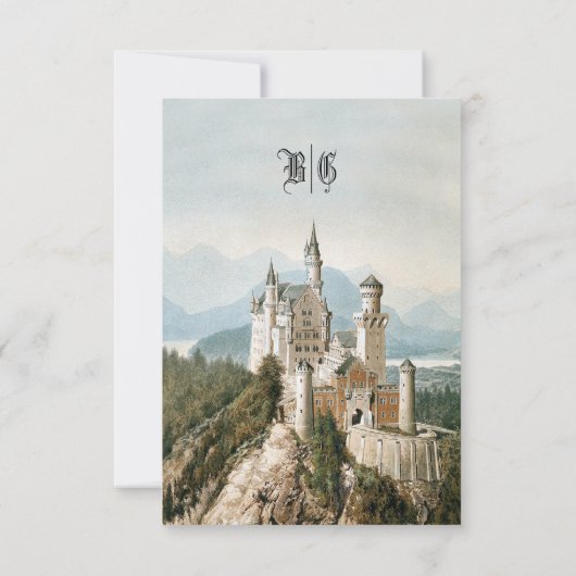  Sprookjeskasteel rustieke bos bruiloft RSVP Kaartje (Achterkant)