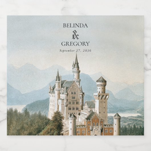  Sprookjeskasteel rustieke bos bruiloft Sparkling Wijnetiket (Enkel label)