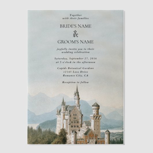  Sprookjeskasteel rustieke bos bruiloft Vellum Uitnodigingen (Voorkant)