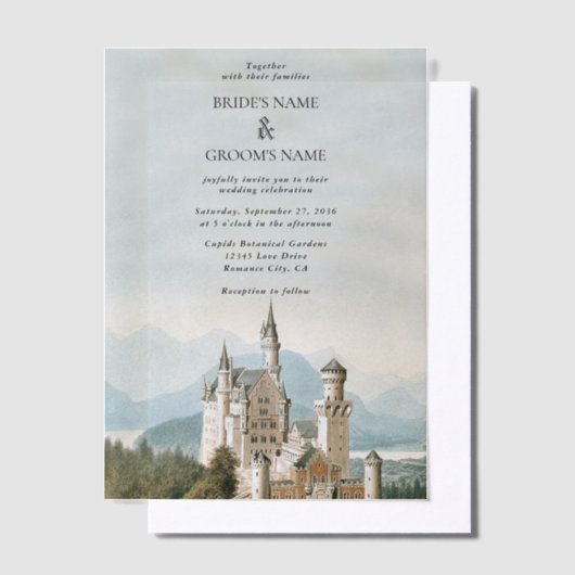 Sprookjeskasteel rustieke bos bruiloft Vellum Uitnodigingen (Offset)