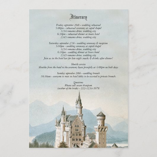 Sprookjeskasteel rustieke trouwroute Programmakaart (Achterkant)
