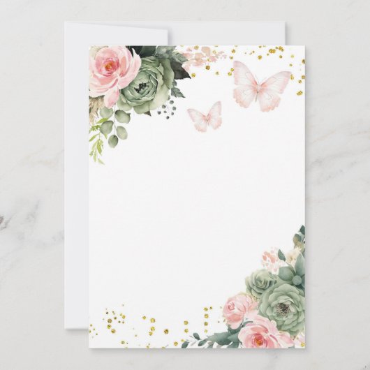 Sprookjeskasteel Sage Green en blush pink Bloemen Kaart (Achterkant)