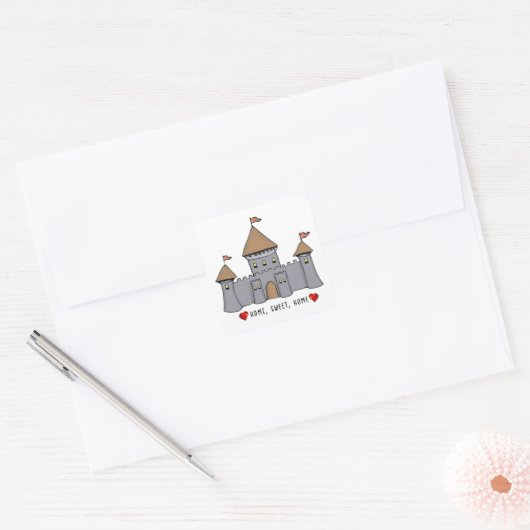 Sprookjeskasteel schets vierkante sticker (Envelop)