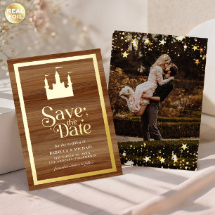 Sprookjeskasteel Trouw Save the Date Goud Folie Uitnodiging