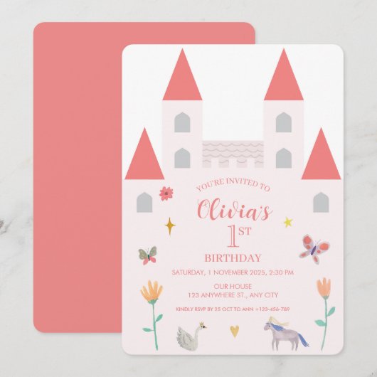 Sprookjeskasteel uitnodiging (Voorkant / Achterkant)