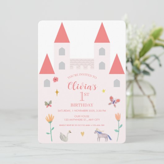 Sprookjeskasteel uitnodiging (Staand voorkant)