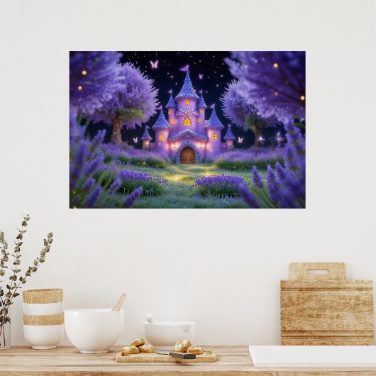 Sprookjeskasteel van het verborgen lavendelbos poster (Keuken)