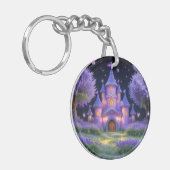 Sprookjeskasteel van het verborgen lavendelbos sleutelhanger (Voorkant Links)