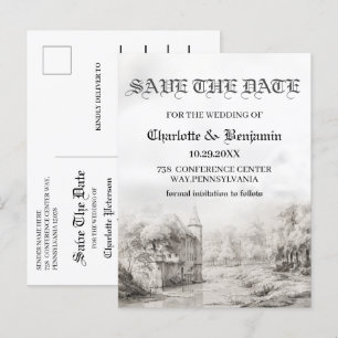 Sprookjeskasteel Vintage Trouw Save The Date Aankondigingskaart