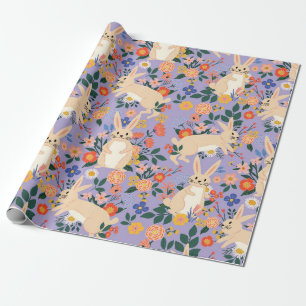 Sprookjeskonijn & Lavendel Bloemrijke Folk Art Cadeaupapier