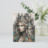 Sprookjeskoningin met kasteel op haar hoofd briefkaart (Staand voorkant)