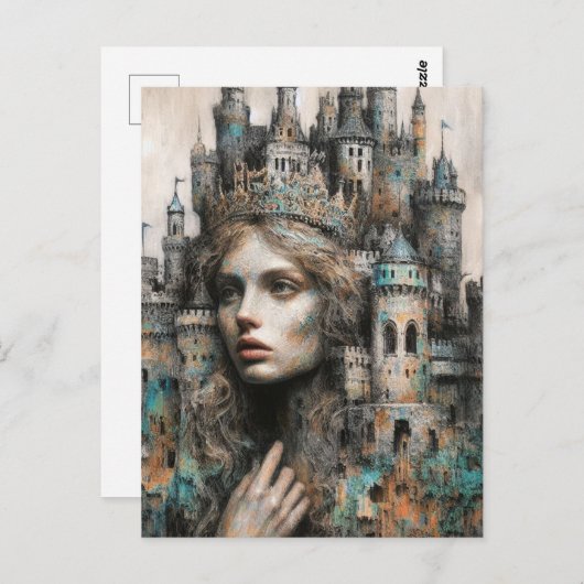 Sprookjeskoningin met kasteel op haar hoofd briefkaart (Voorkant / Achterkant)