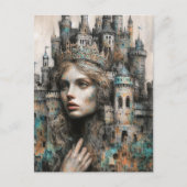 Sprookjeskoningin met kasteel op haar hoofd briefkaart (Voorkant)