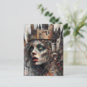 Sprookjeskoningin met kasteel op haar hoofd briefkaart (Staand voorkant)