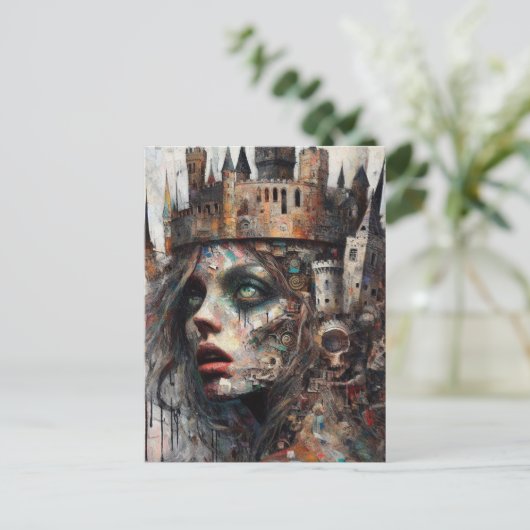 Sprookjeskoningin met kasteel op haar hoofd briefkaart (Staand voorkant)