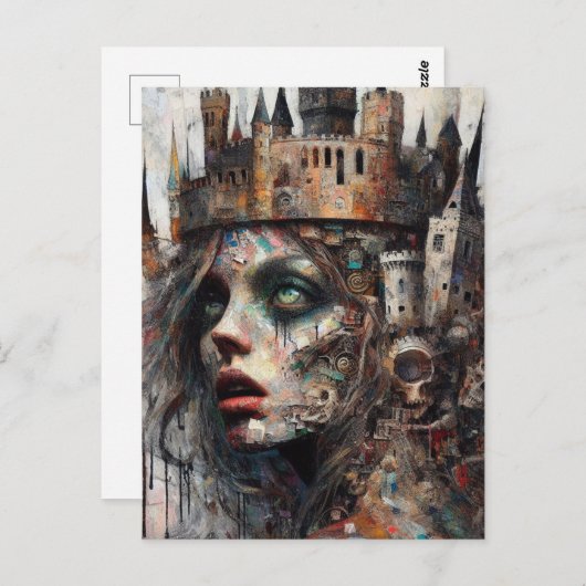 Sprookjeskoningin met kasteel op haar hoofd briefkaart (Voorkant / Achterkant)