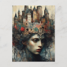 Sprookjeskoningin met kasteel op haar hoofd briefkaart