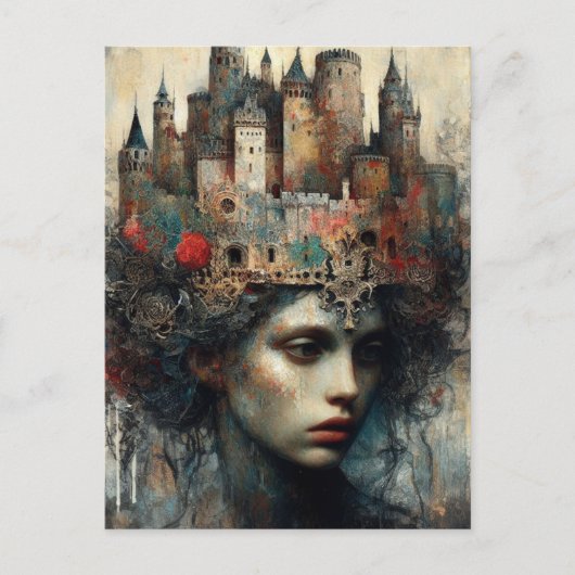 Sprookjeskoningin met kasteel op haar hoofd briefkaart (Voorkant)