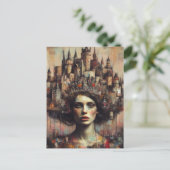 Sprookjeskoningin met kasteelkroon op haar hoofd briefkaart (Staand voorkant)