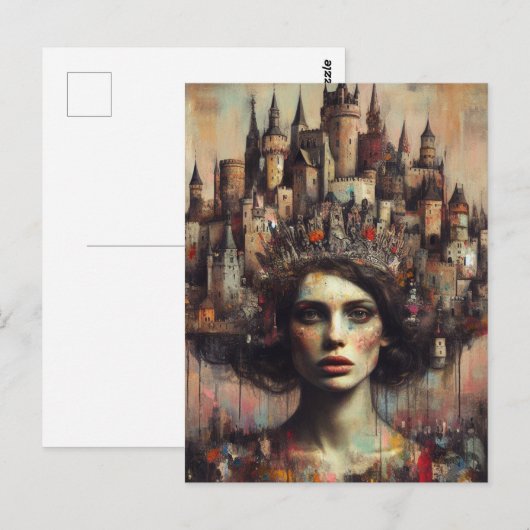 Sprookjeskoningin met kasteelkroon op haar hoofd briefkaart (Voorkant / Achterkant)