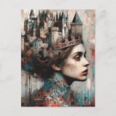 Sprookjeskoningin met kastelen en kroon briefkaart (Voorkant)