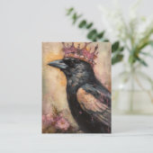 Sprookjeskraai in een roze kroon briefkaart (Staand voorkant)